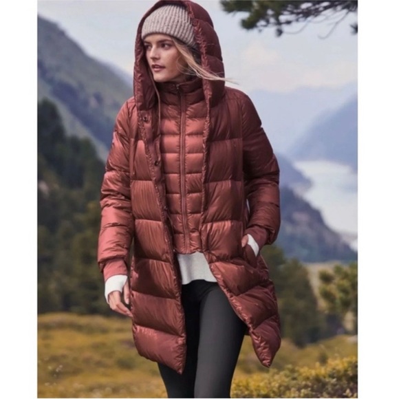Athleta Lofty Down Coat Jacket Hooded Maroon Burgundy Puffy Jacket Size Small - Picture 15 of 15